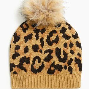 NWT JCrew Leopard faux-fur pom-pom hat
